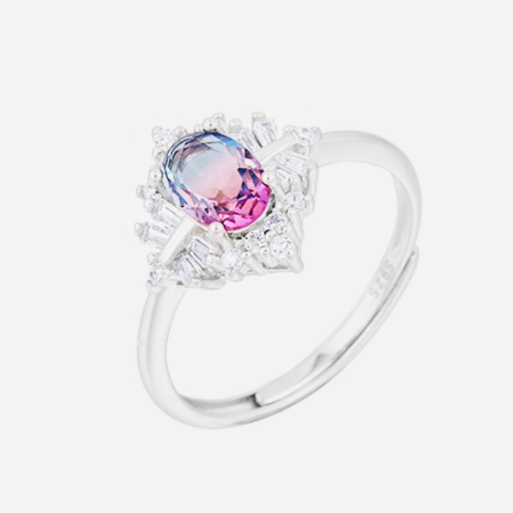 925 Sterling Silver Princess Diana Inspired Tourmaline rainbow Victoria Ring